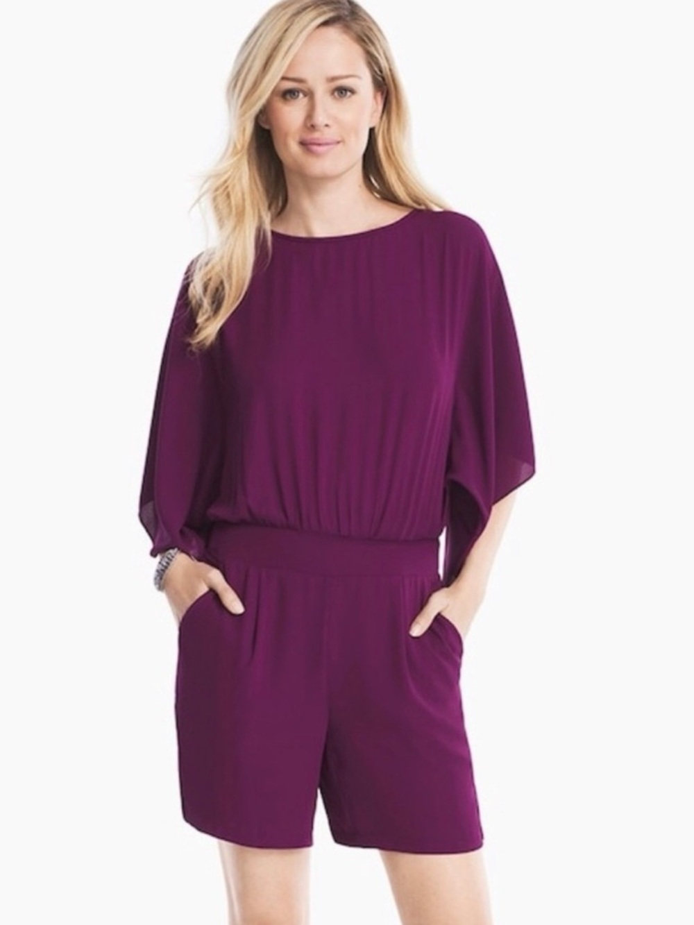 White House Black Market Purple Short-Sleeve Romper